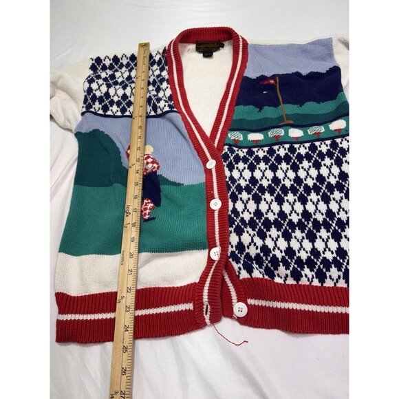 Vintage Eddie Bauer Sweater Mens Large Golf Argyle Cardigan Button Front 90s - Picture 11 of 16